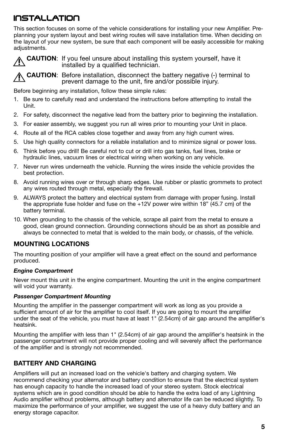 Installation | Lightning Audio X1.400.2 User Manual | Page 5 / 64