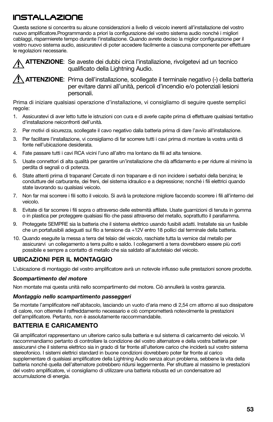 Installazione | Lightning Audio X1.400.2 User Manual | Page 53 / 64