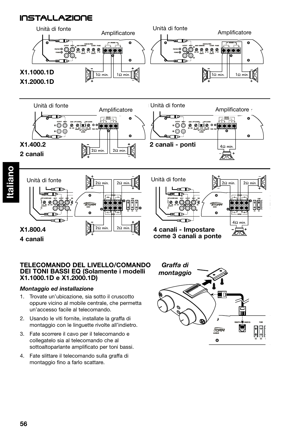 Italiano, Installazione | Lightning Audio X1.400.2 User Manual | Page 56 / 64