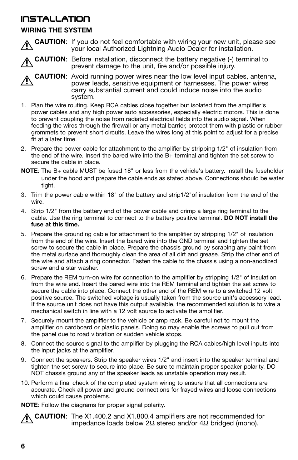 Installation | Lightning Audio X1.400.2 User Manual | Page 6 / 64