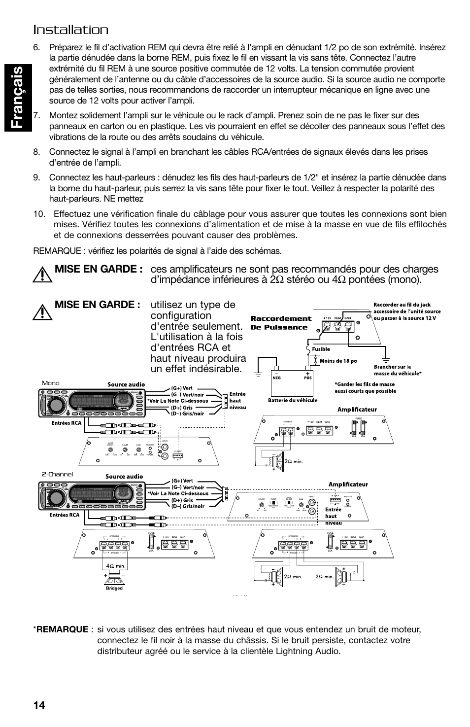 Fran ç ais, Installation | Lightning Audio FF150.2 User Manual | Page 14 / 44