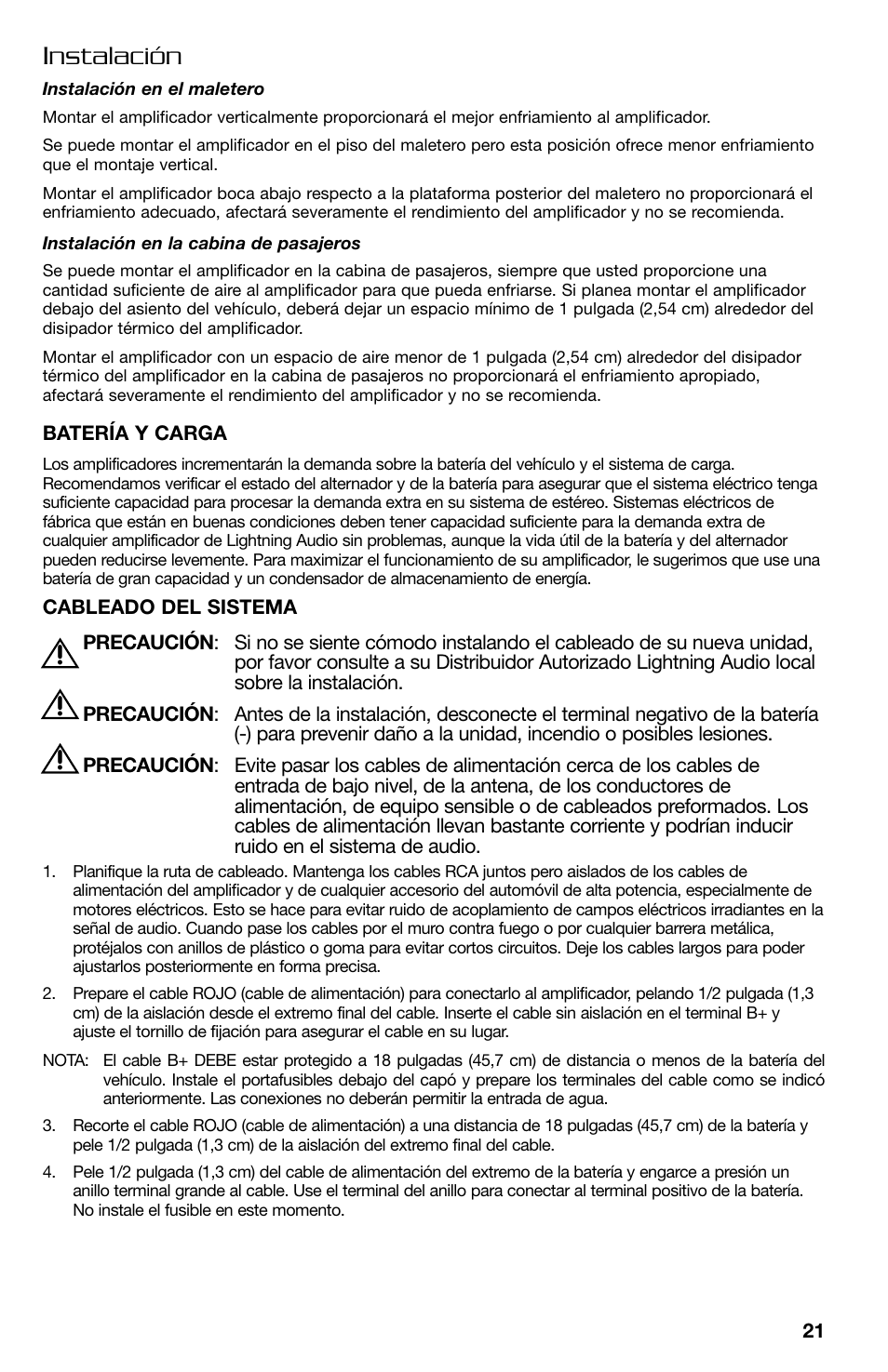 Instalación | Lightning Audio FF150.2 User Manual | Page 21 / 44