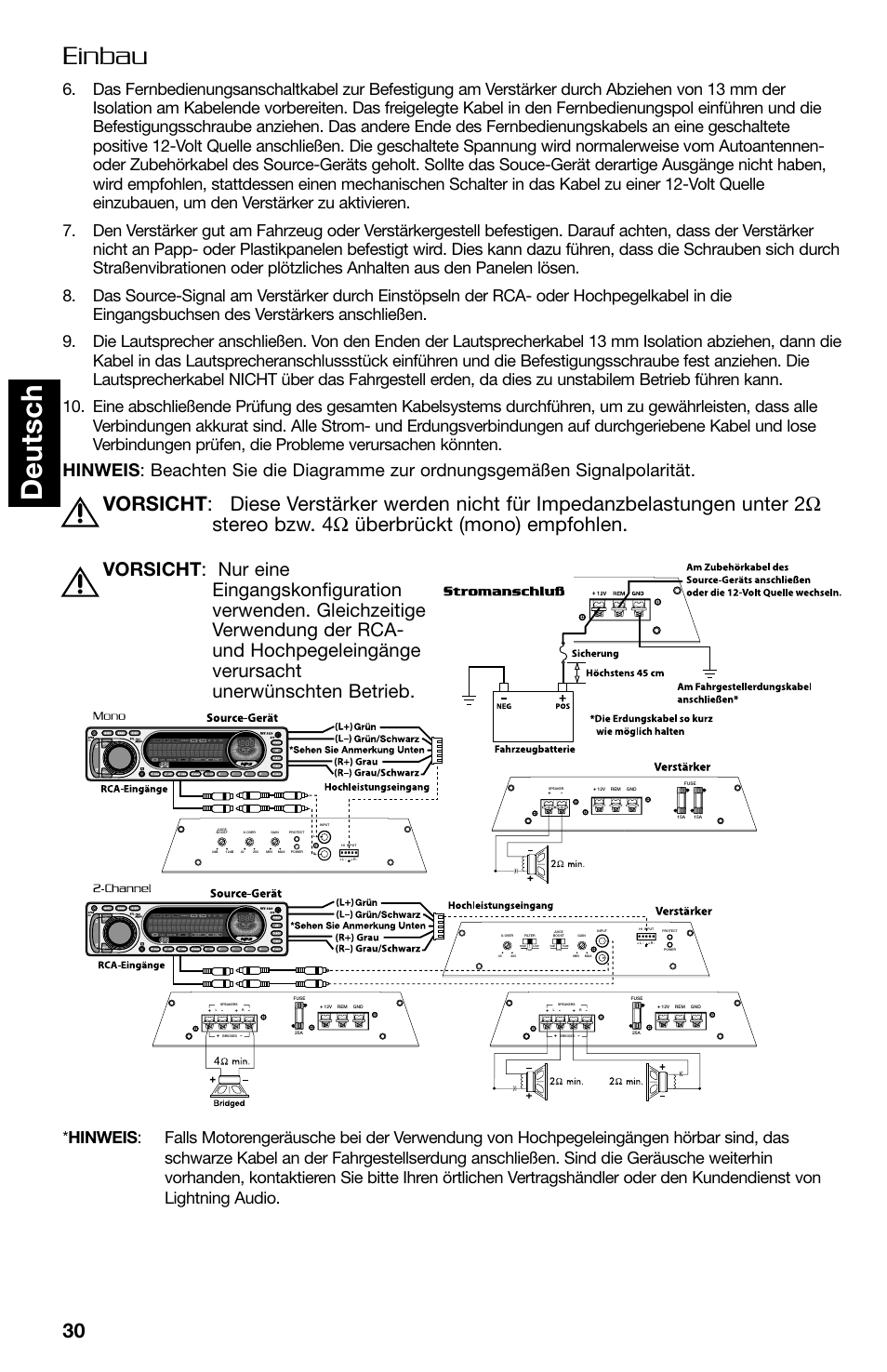 Deutsch, Einbau | Lightning Audio FF150.2 User Manual | Page 30 / 44