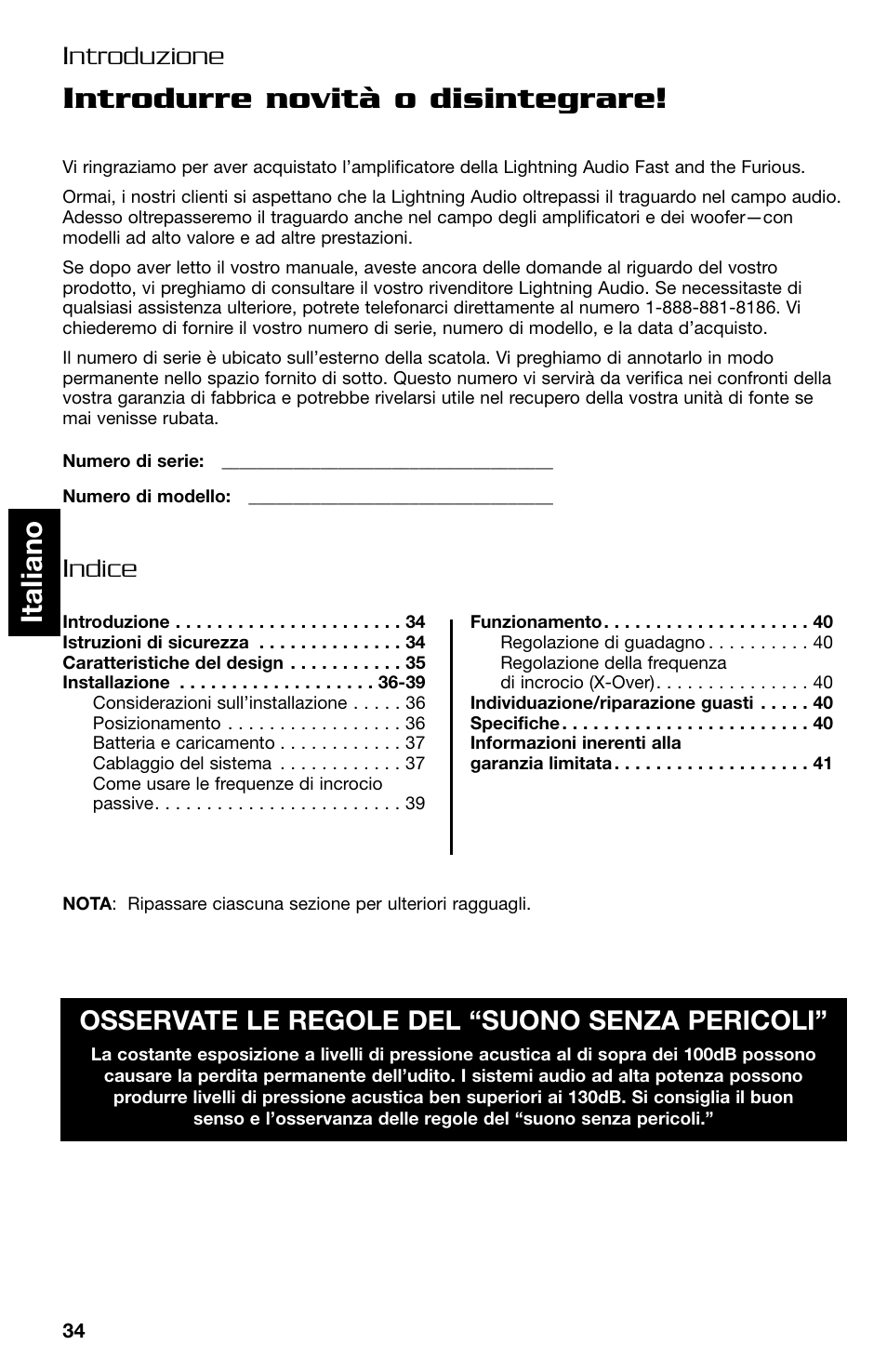 Introdurre novità o disintegrare, Italiano | Lightning Audio FF150.2 User Manual | Page 34 / 44