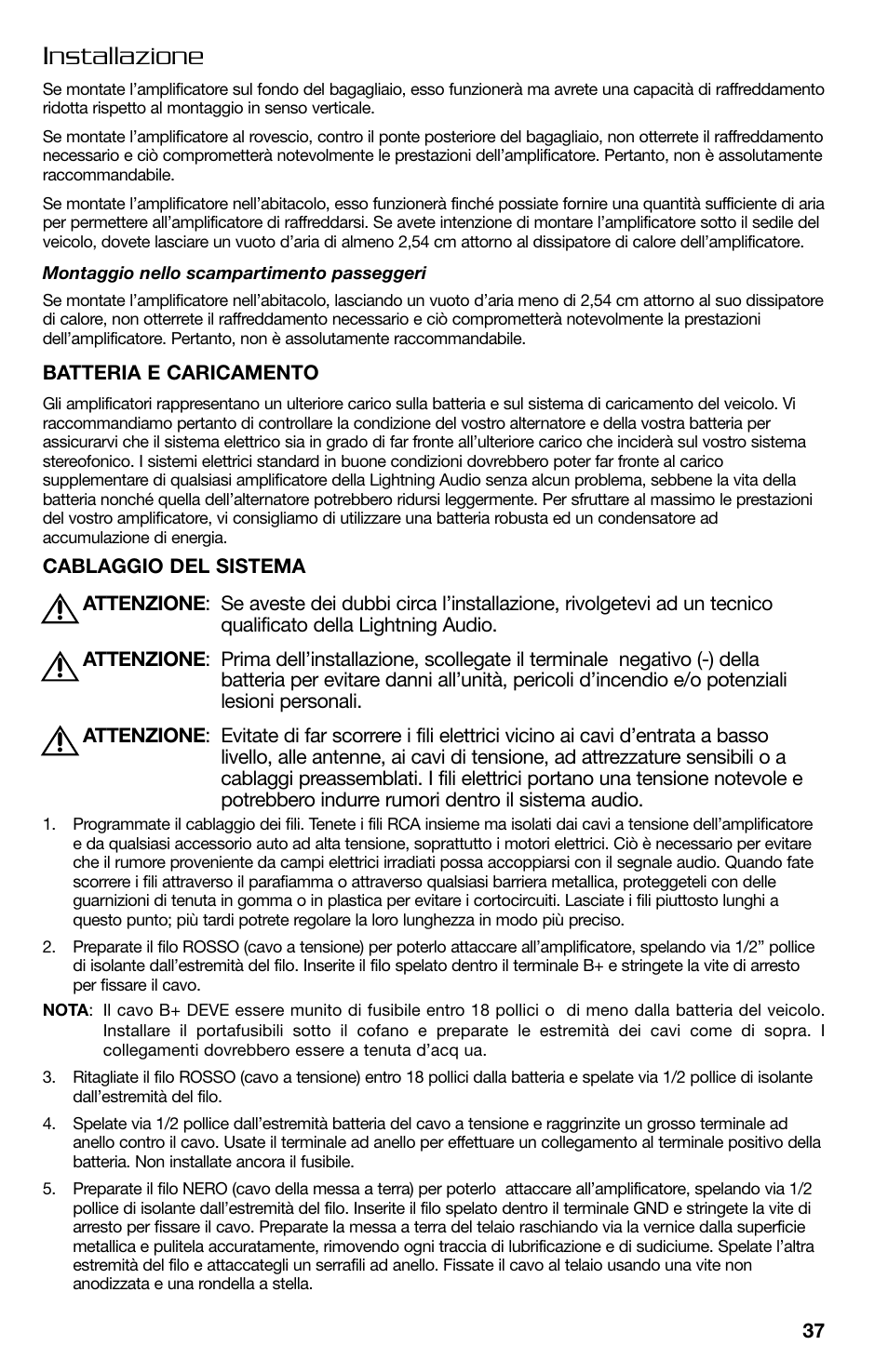 Installazione | Lightning Audio FF150.2 User Manual | Page 37 / 44