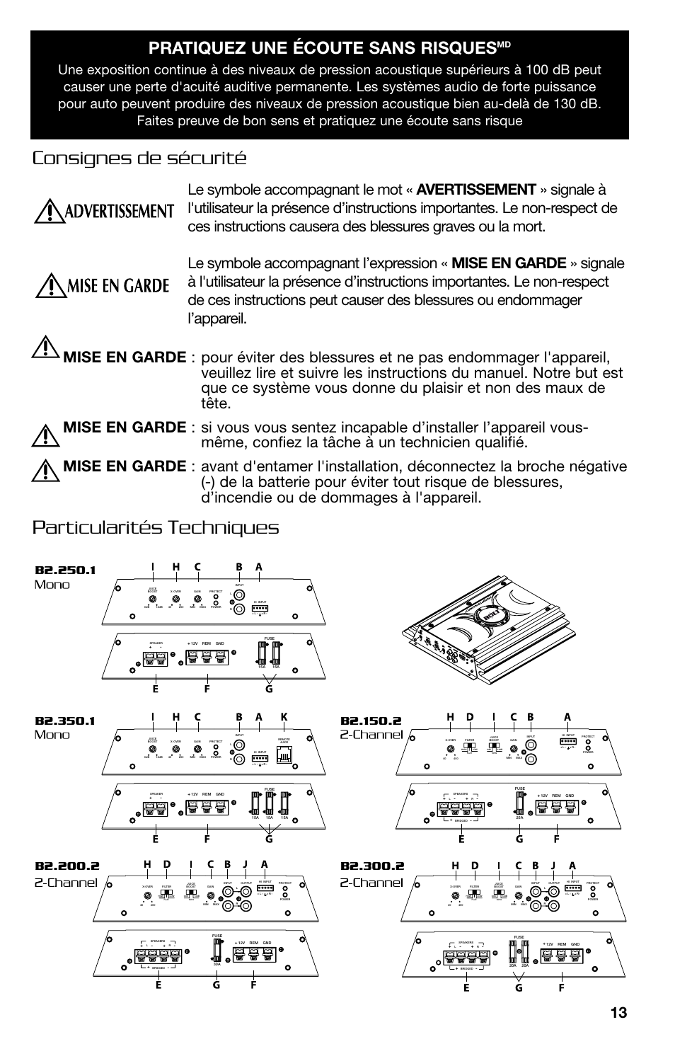 Consignes de sécurité particularités techniques, Pratiquez une écoute sans risques | Lightning Audio B2.350.1 User Manual | Page 13 / 52