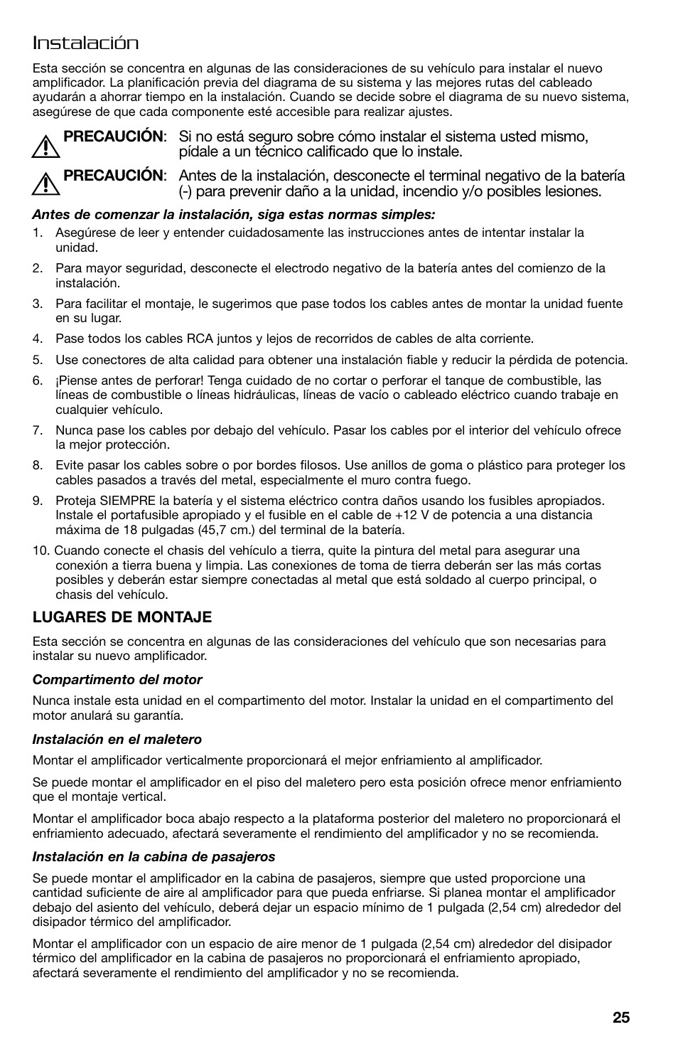Instalación | Lightning Audio B2.350.1 User Manual | Page 25 / 52