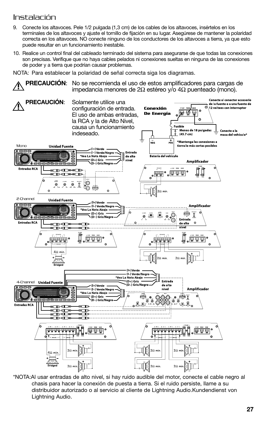 Instalación | Lightning Audio B2.350.1 User Manual | Page 27 / 52