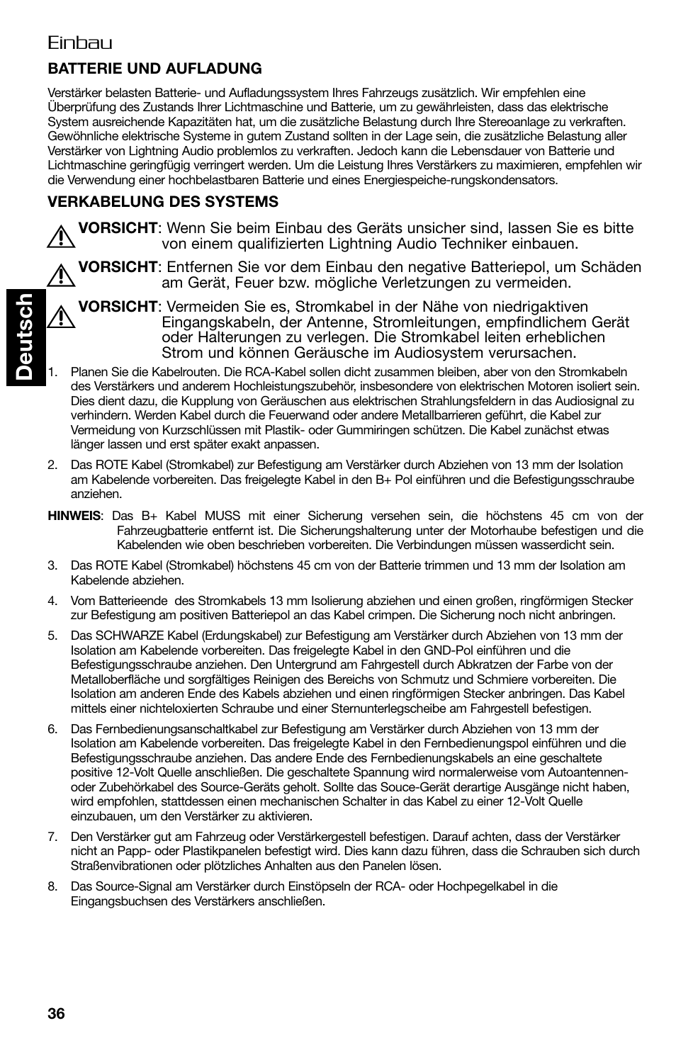 Deutsch, Einbau | Lightning Audio B2.350.1 User Manual | Page 36 / 52