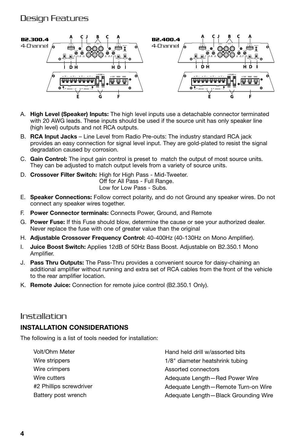 Design features installation, Installation considerations | Lightning Audio B2.350.1 User Manual | Page 4 / 52