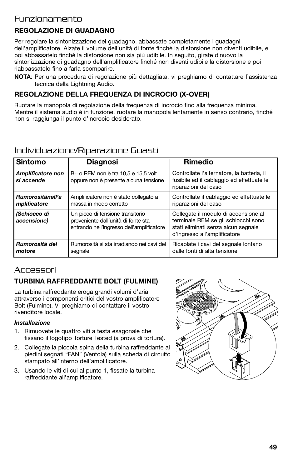 Sintomo diagnosi rimedio | Lightning Audio B2.350.1 User Manual | Page 49 / 52