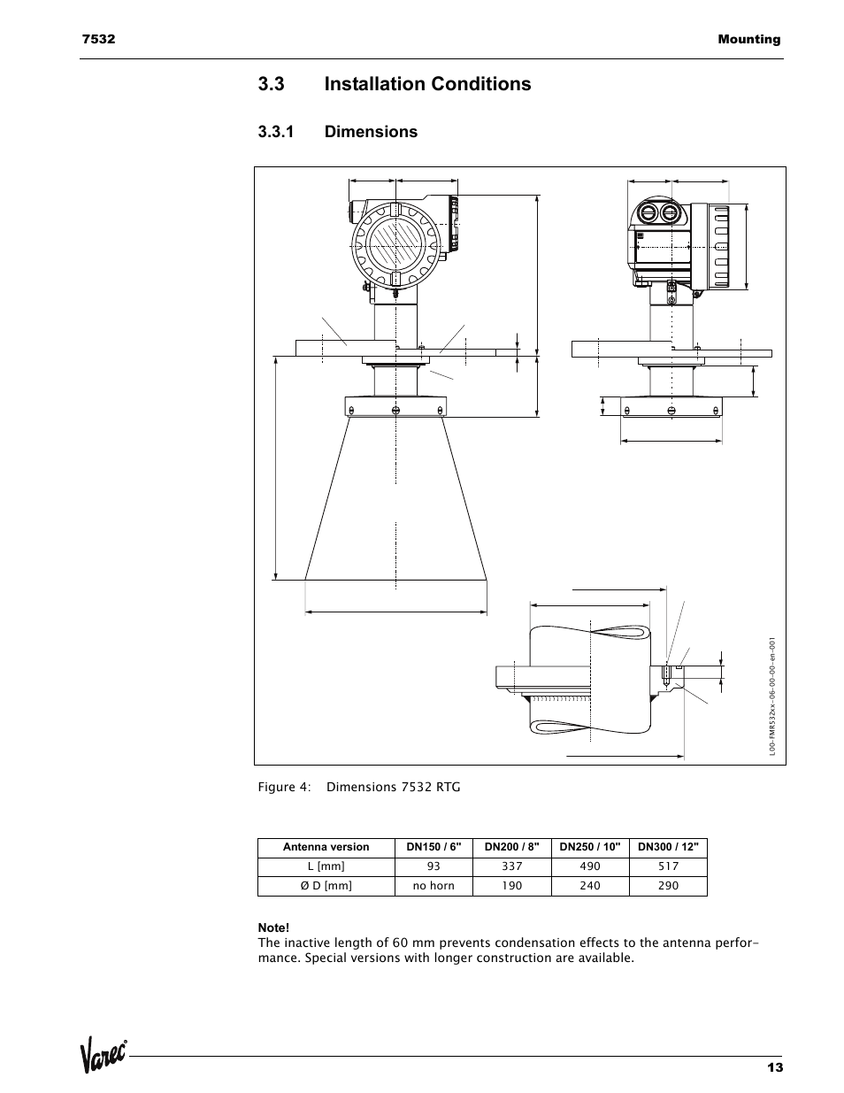 3 installation conditions, 1 dimensions, Installation conditions | Lightning Audio 7532 User Manual | Page 13 / 106