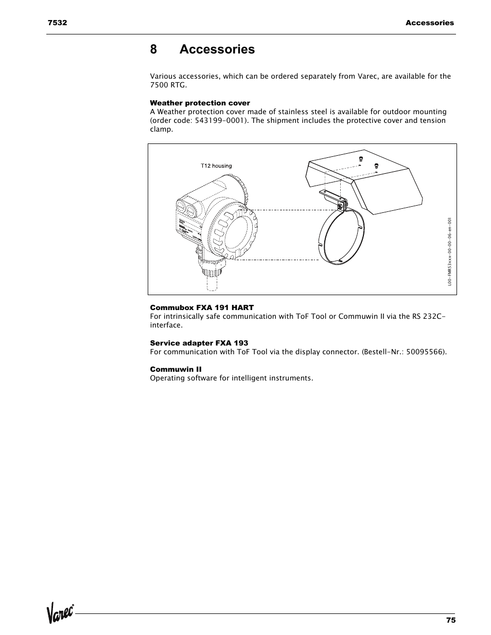 8 accessories, Weather protection cover, Commubox fxa 191 hart | Service adapter fxa 193, Commuwin ii, Accessories, 8accessories | Lightning Audio 7532 User Manual | Page 75 / 106