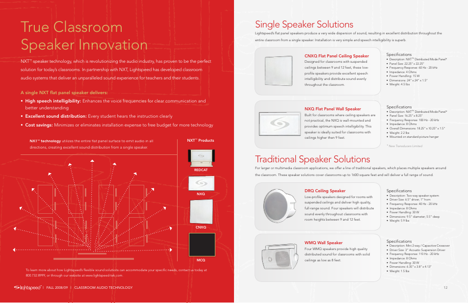 True classroom speaker innovation, Single speaker solutions, Traditional speaker solutions | LightSpeed Technologies RedCat User Manual | Page 7 / 9