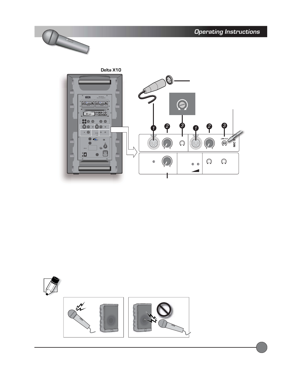Wired microphone, Operating instructions, Wired microphone opera | LightSpeed Technologies Delta X10 User Manual | Page 15 / 35