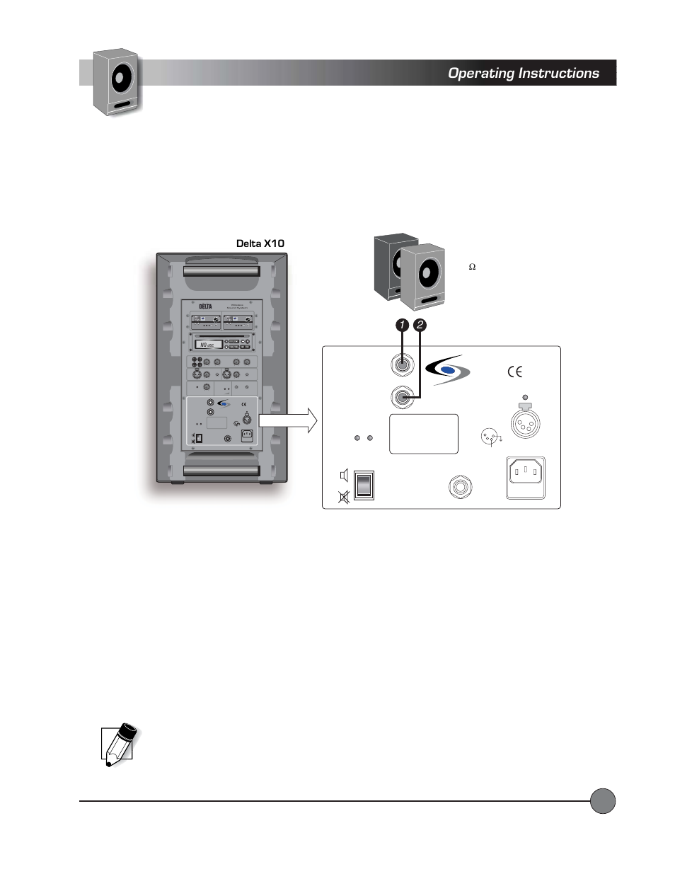 Operating instructions, Connecting external speakers, Delta x10 | LightSpeed Technologies Delta X10 User Manual | Page 18 / 35
