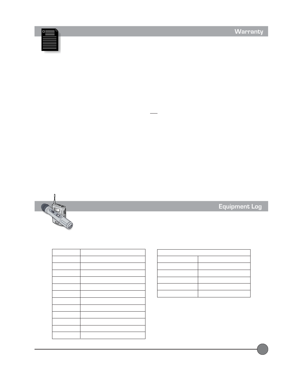 Equipment log, Warranty | LightSpeed Technologies Delta X10 User Manual | Page 33 / 35