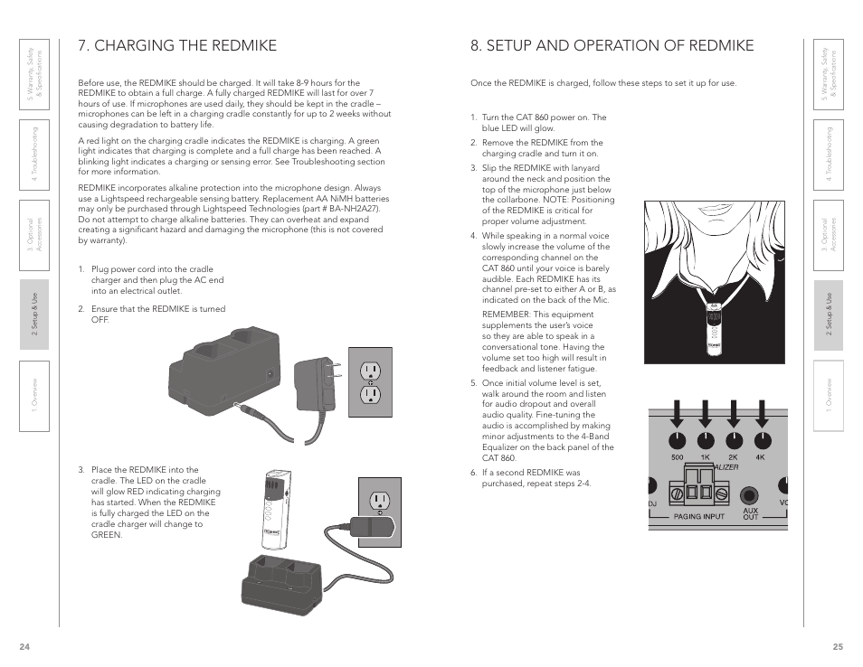 Setup and operation of redmike, Charging the redmike | LightSpeed Technologies CAT 860 User Manual | Page 13 / 45