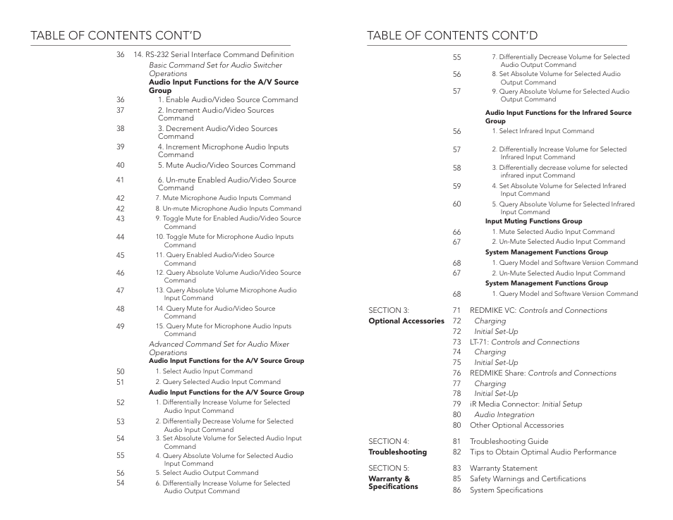 Table of contents cont’d | LightSpeed Technologies CAT 860 User Manual | Page 3 / 45