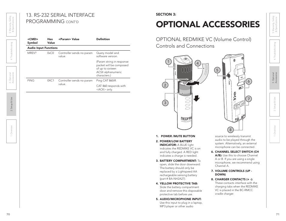 Optional accessories, Rs-232 serial interface programming | LightSpeed Technologies CAT 860 User Manual | Page 36 / 45