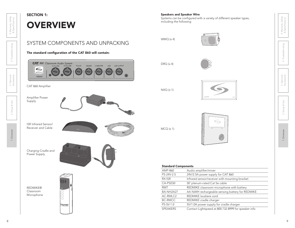 Overview, System components and unpacking | LightSpeed Technologies CAT 860 User Manual | Page 5 / 45