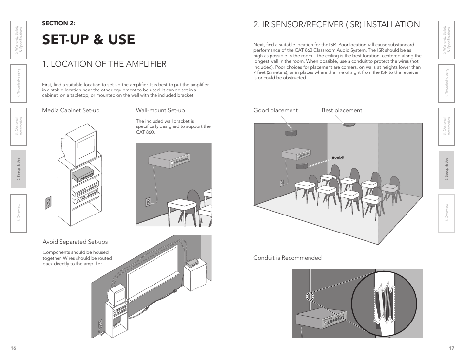 Set-up & use, Ir sensor/receiver (isr) installation, Location of the amplifier | LightSpeed Technologies CAT 860 User Manual | Page 9 / 45