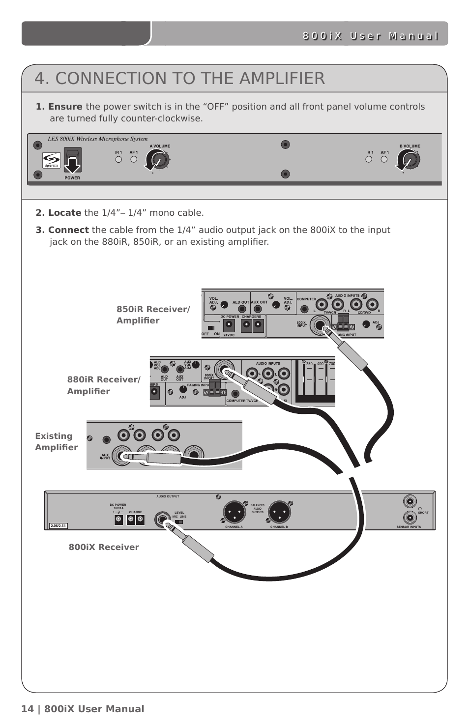 Connection to the amplifier | LightSpeed Technologies 800iX User Manual | Page 18 / 38