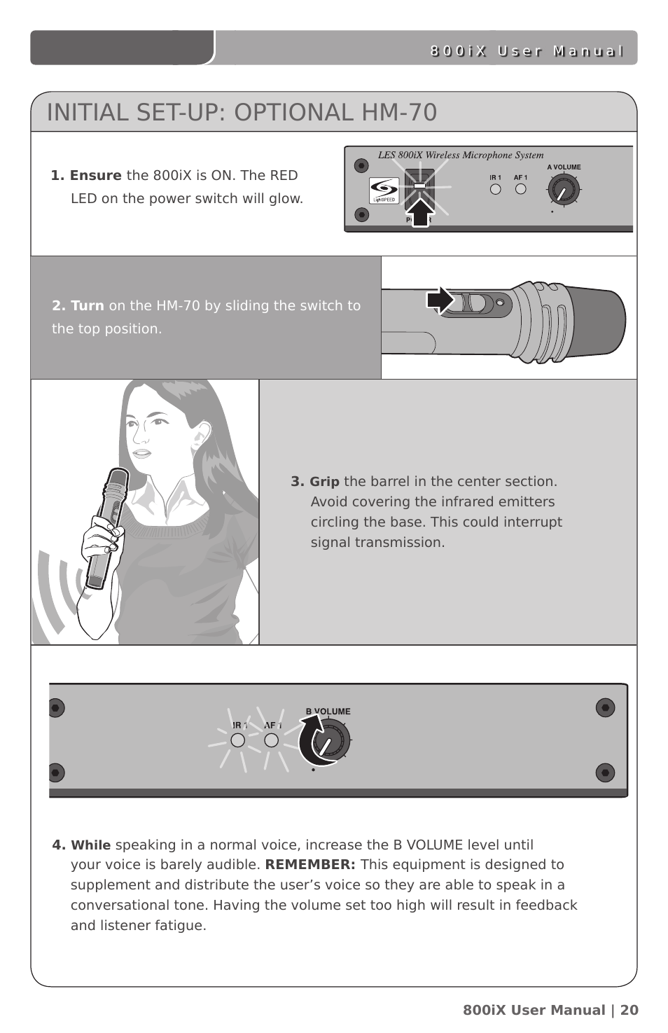 Initial set-up: optional hm-70 | LightSpeed Technologies 800iX User Manual | Page 24 / 38