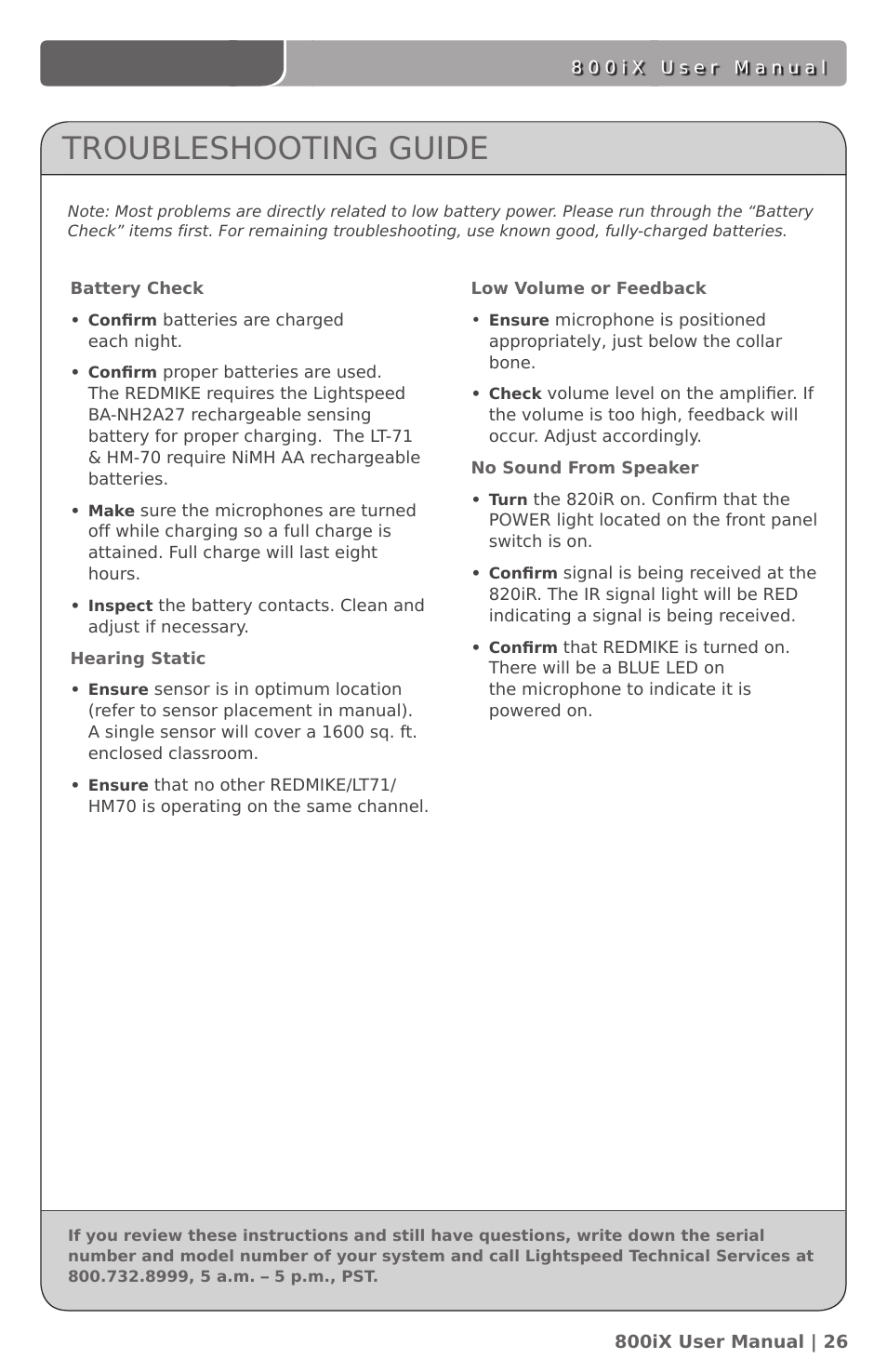 Troubleshooting guide | LightSpeed Technologies 800iX User Manual | Page 30 / 38