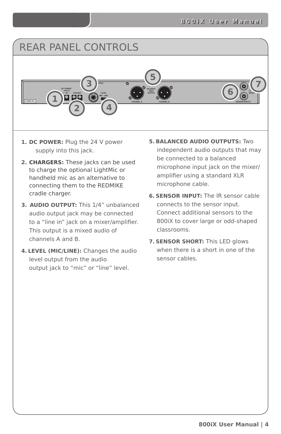 Rear panel controls | LightSpeed Technologies 800iX User Manual | Page 8 / 38