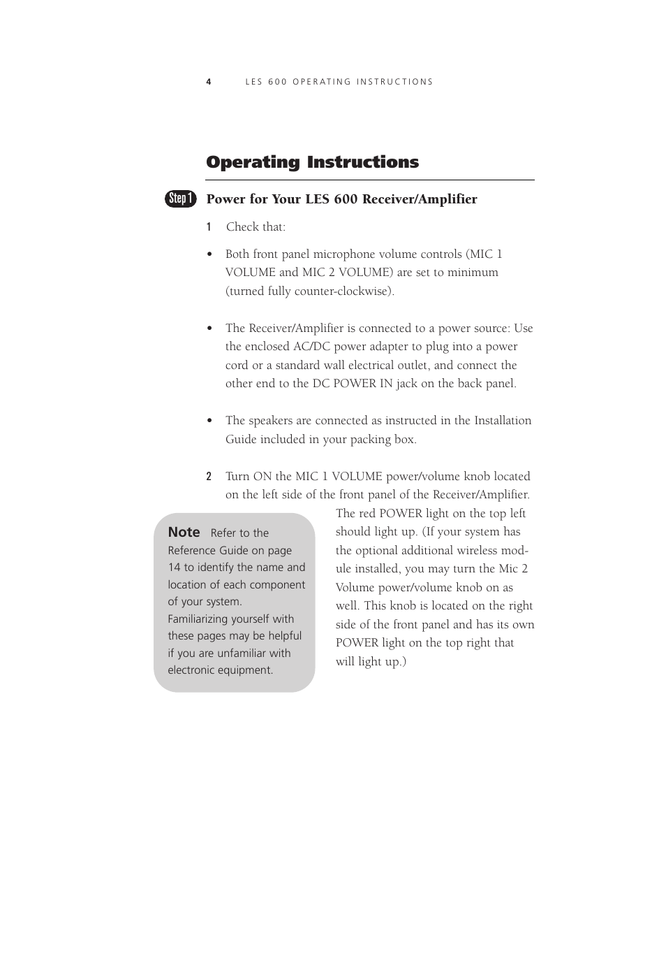 Operating instructions | LightSpeed Technologies Listening Enhancement System LES 600 Series User Manual | Page 3 / 21