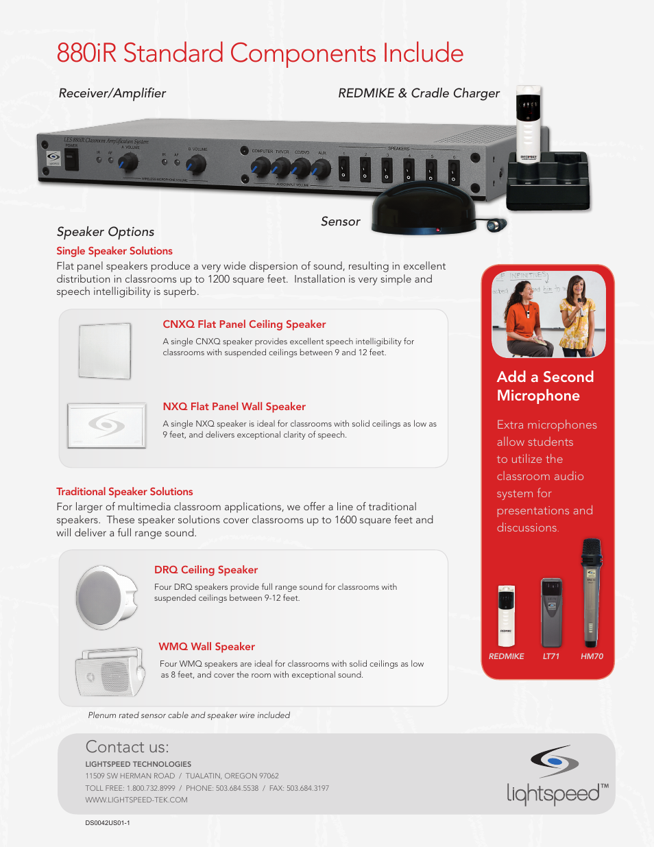 880ir standard components include, Contact us, Add a second microphone | LightSpeed Technologies 880iR User Manual | Page 2 / 2