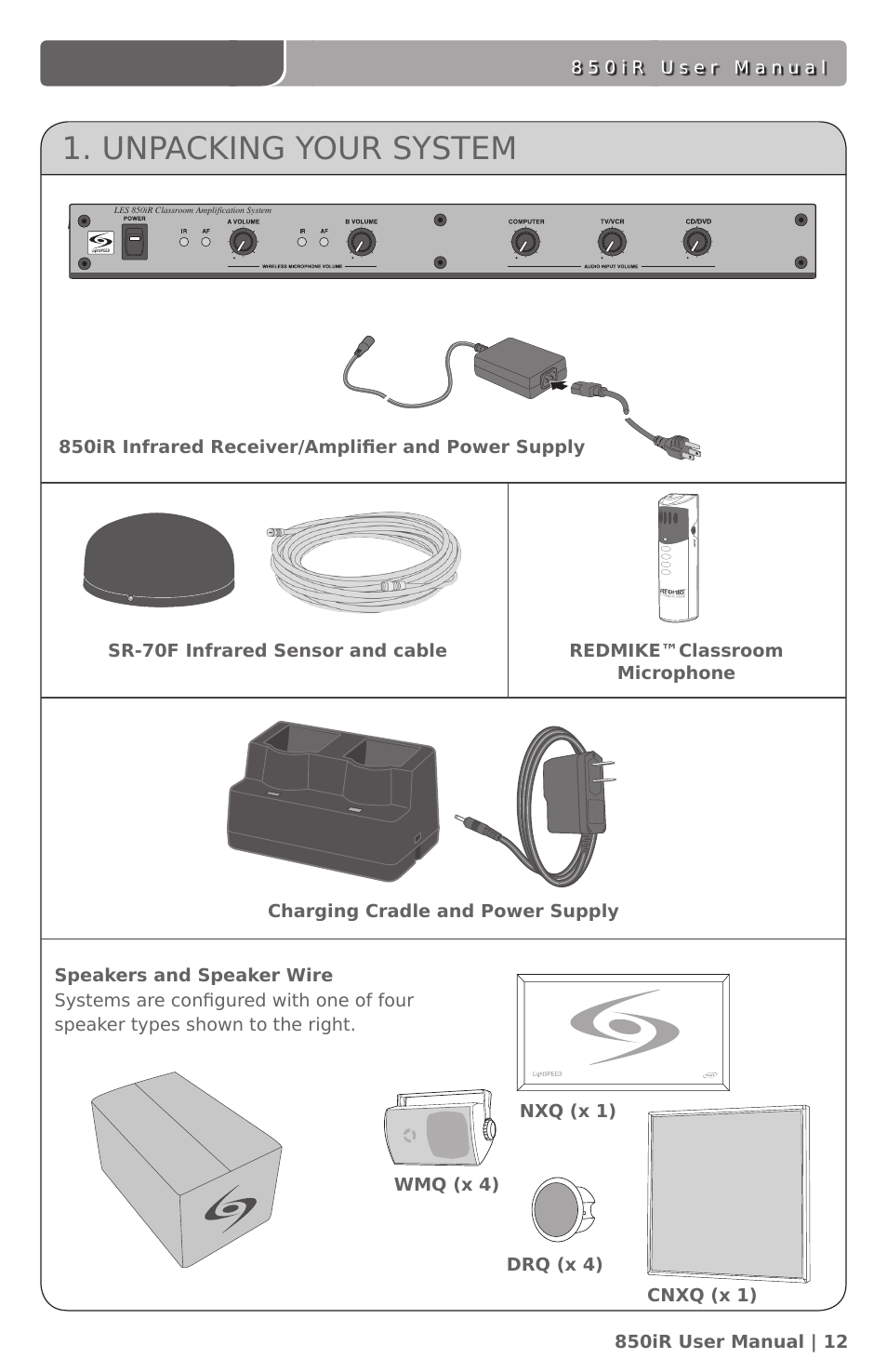 Unpacking your system | LightSpeed Technologies 850IR User Manual | Page 16 / 42