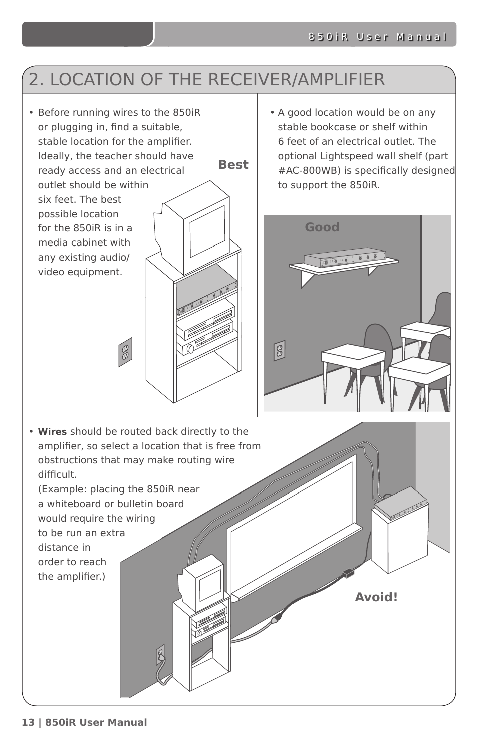 Location of the receiver/amplifier | LightSpeed Technologies 850IR User Manual | Page 17 / 42