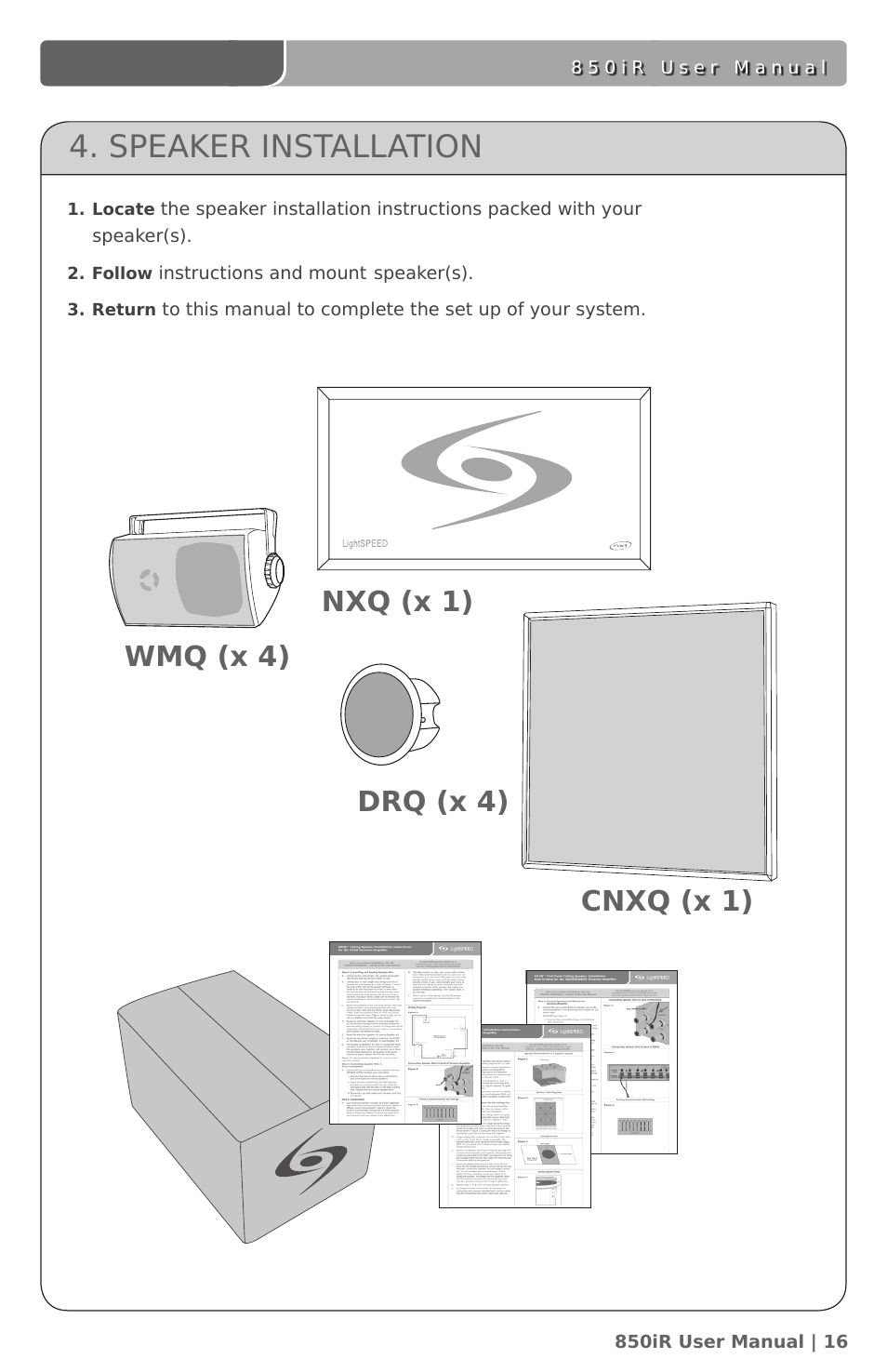 Speaker installation | LightSpeed Technologies 850IR User Manual | Page 20 / 42