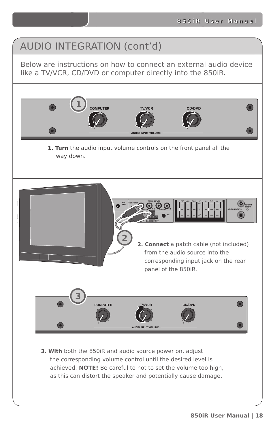 Audio integration (cont’d), Turn, Connect | With, Les 850ir classroom amplification system | LightSpeed Technologies 850IR User Manual | Page 22 / 42