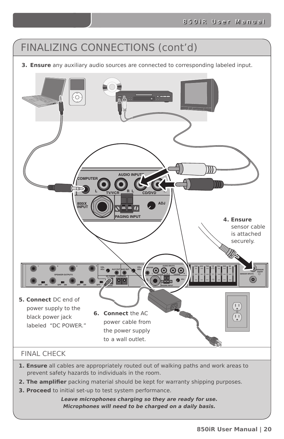 Finalizing connections (cont’d), Final check | LightSpeed Technologies 850IR User Manual | Page 24 / 42