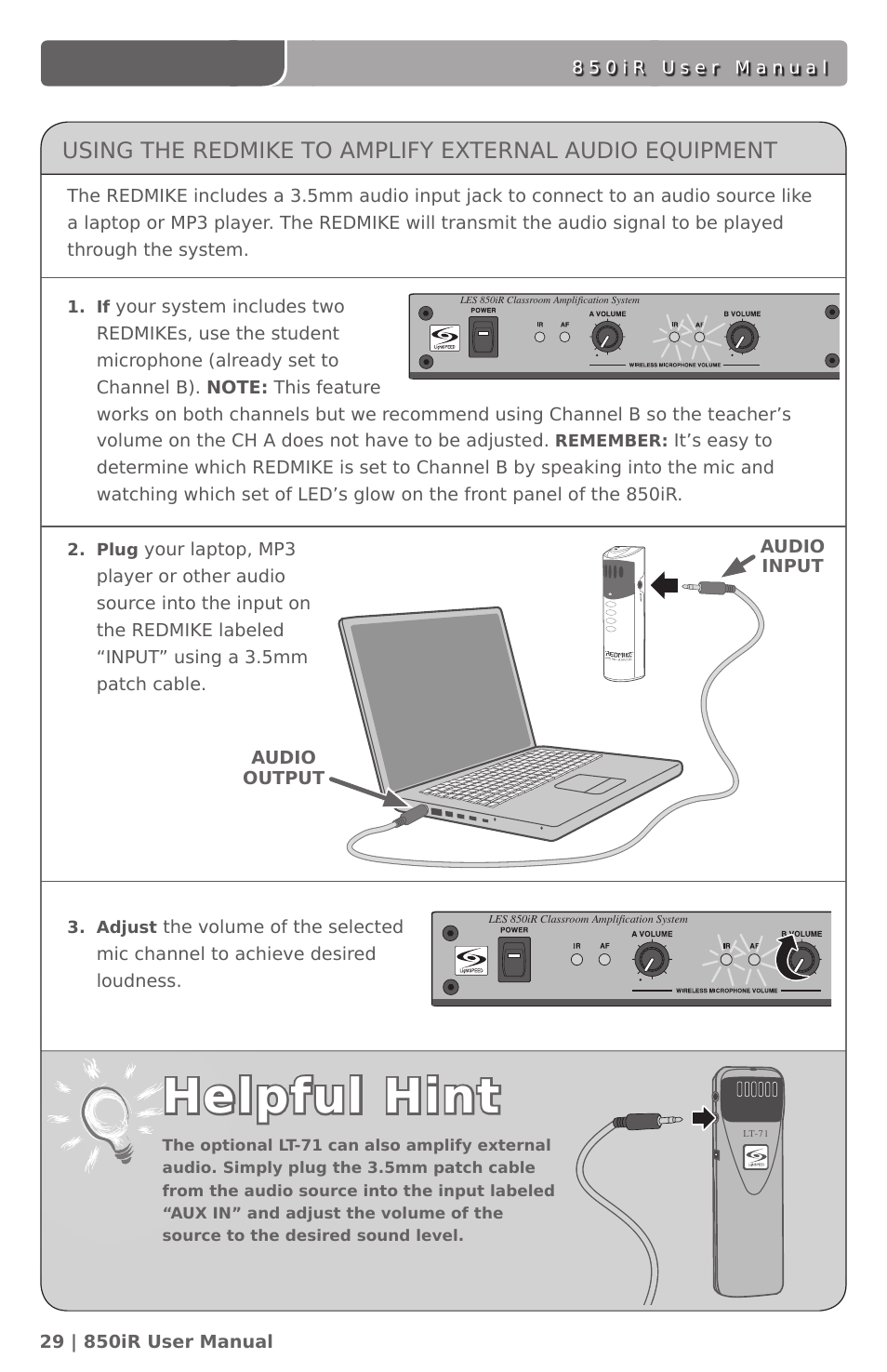 Helpful hint | LightSpeed Technologies 850IR User Manual | Page 33 / 42
