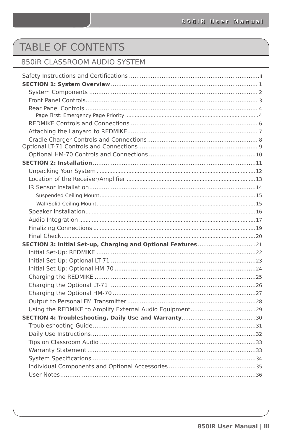 LightSpeed Technologies 850IR User Manual | Page 4 / 42