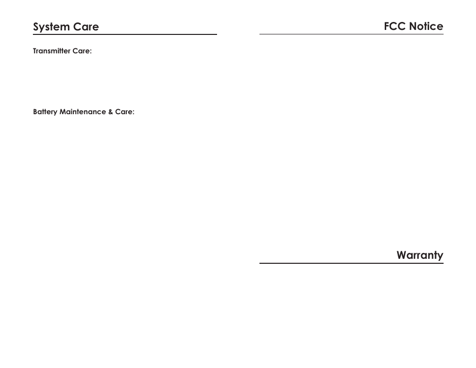 Fcc notice, Warranty, System care | LightSpeed Technologies Personal FM System LES 370 Series User Manual | Page 12 / 14