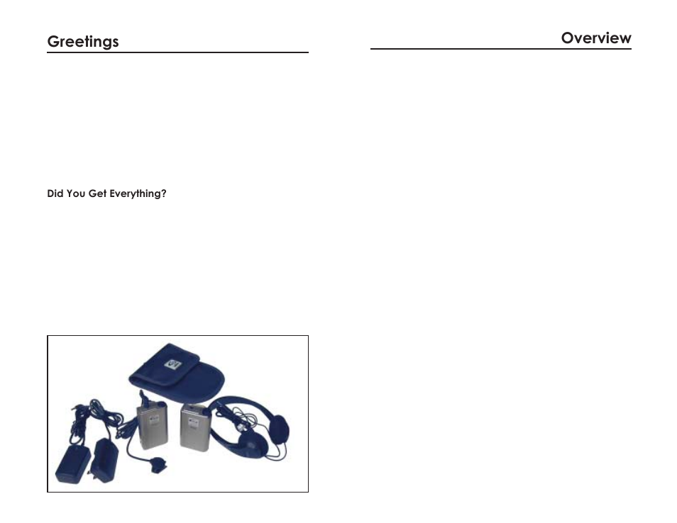 Greetings, Overview | LightSpeed Technologies Personal FM System LES 370 Series User Manual | Page 3 / 14