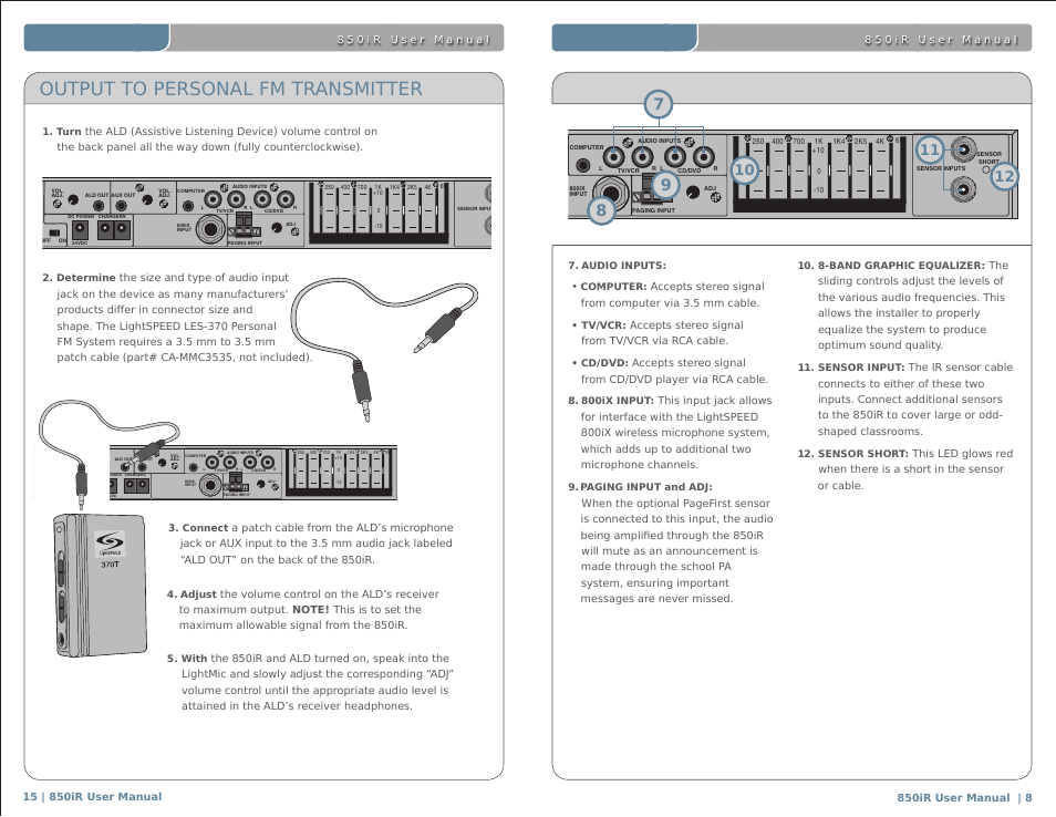 Output to personal fm transmitter | LightSpeed Technologies 850IR User Manual | Page 19 / 30