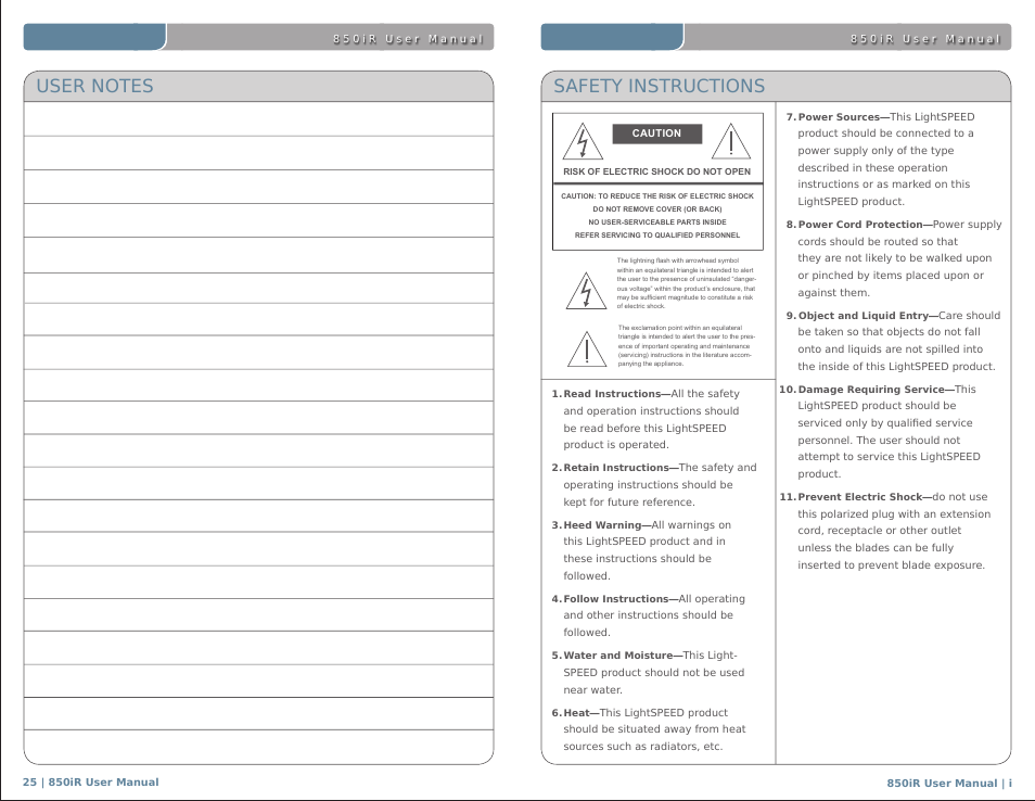 LightSpeed Technologies 850IR User Manual | Page 2 / 30