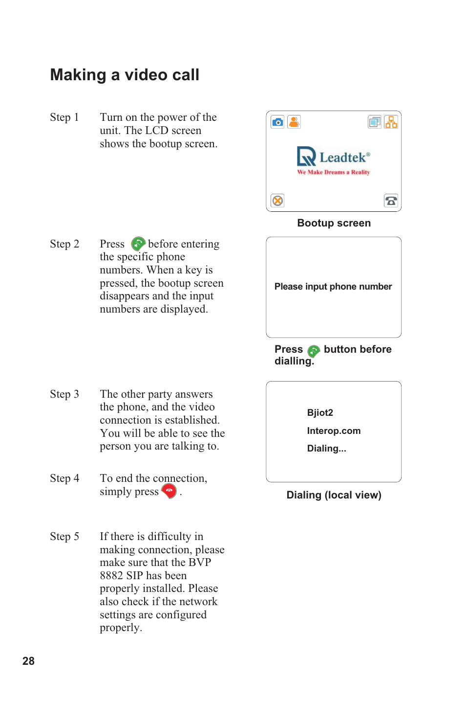 Making a video call | Lead Data VIDEOPHONE BVP 8882 SIP User Manual | Page 33 / 61