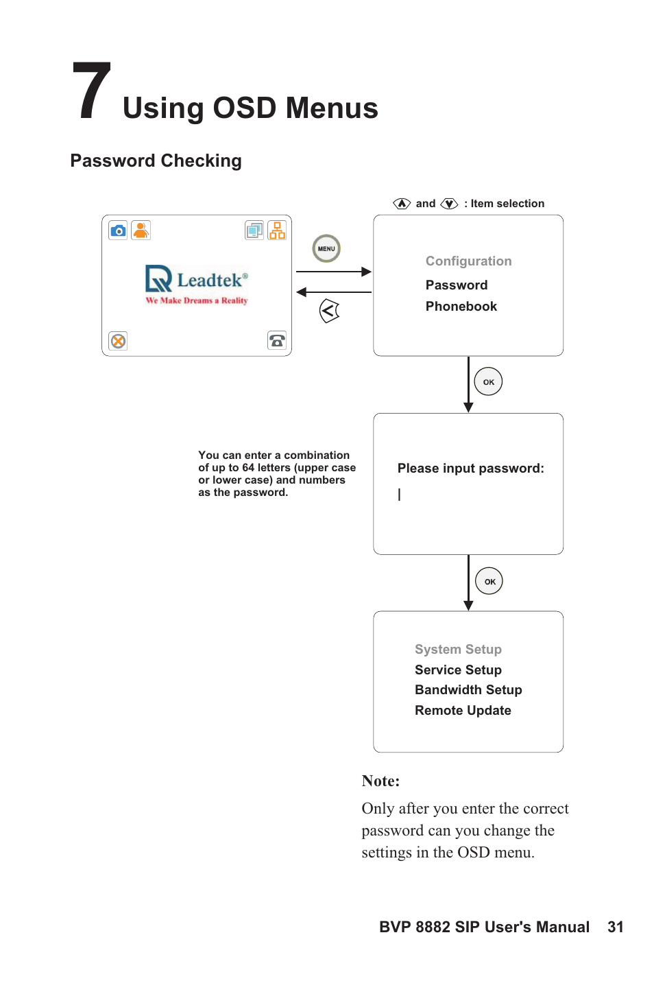 Using osd menus | Lead Data VIDEOPHONE BVP 8882 SIP User Manual | Page 36 / 61