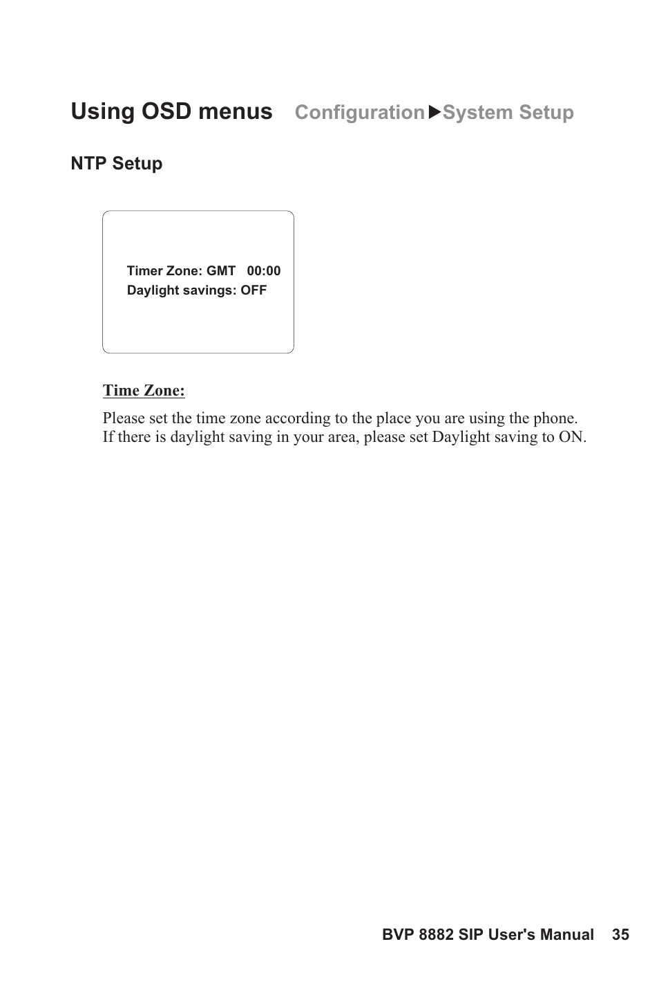 Using osd menus, Configuration system setup | Lead Data VIDEOPHONE BVP 8882 SIP User Manual | Page 40 / 61