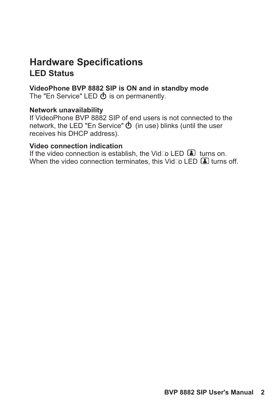 Hardware specifications | Lead Data VIDEOPHONE BVP 8882 SIP User Manual | Page 7 / 61