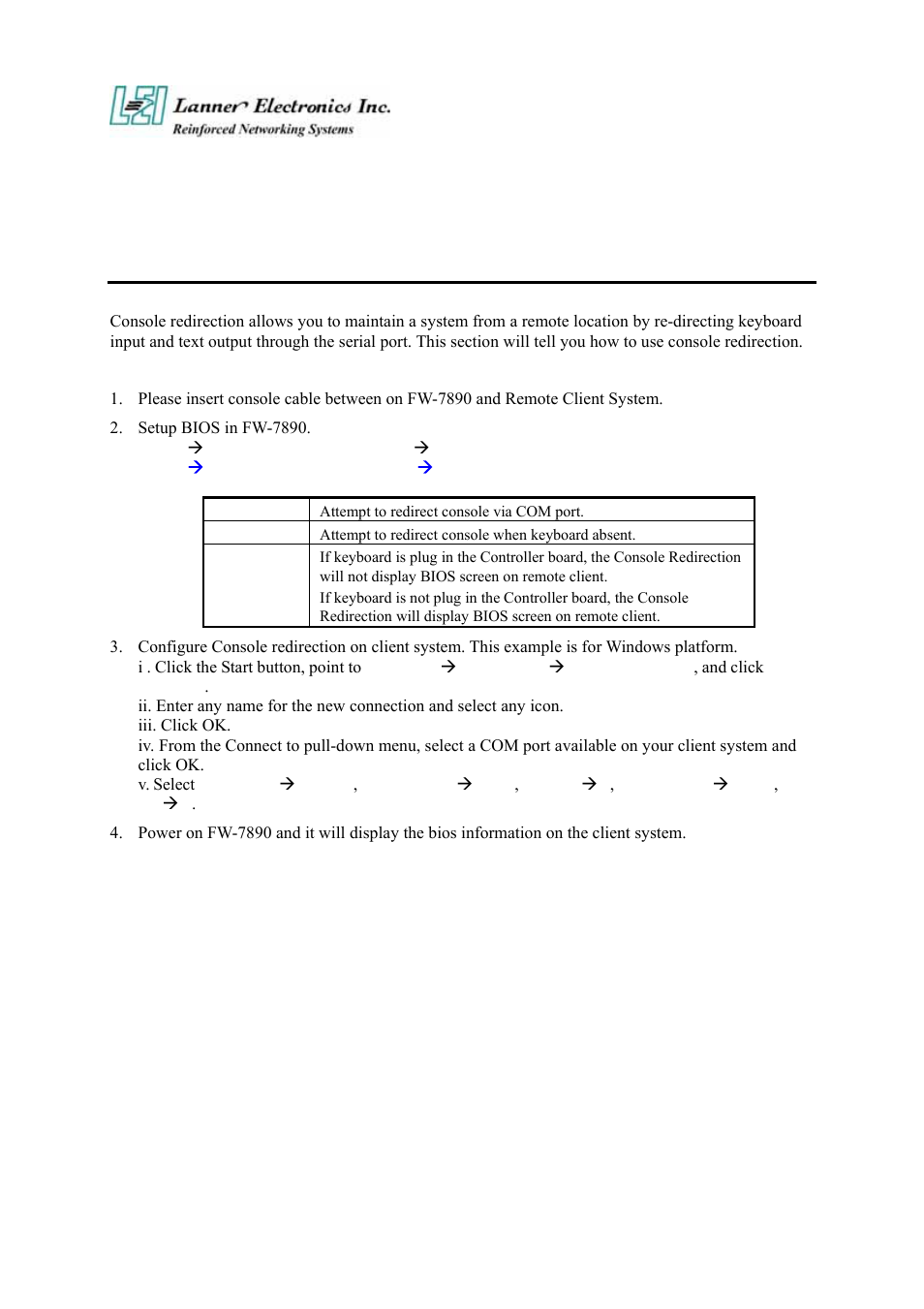 Console redirection | Lanner electronic FW-7890 User Manual | Page 50 / 56