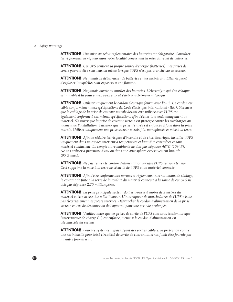 Lucent Technologies Uninterruptible Power Systems 3000 VA User Manual | Page 20 / 75