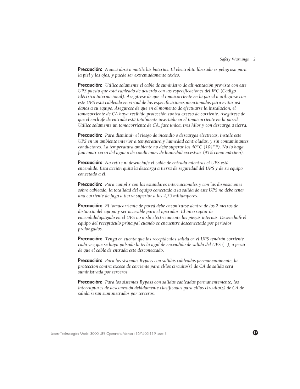 Lucent Technologies Uninterruptible Power Systems 3000 VA User Manual | Page 27 / 75